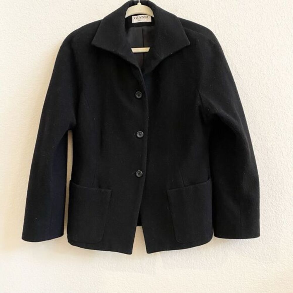 VTG GIANNI Women's‎ Black Jacket Pea Coat  Sz 8 Wool Cashmere Blend Made In USA
